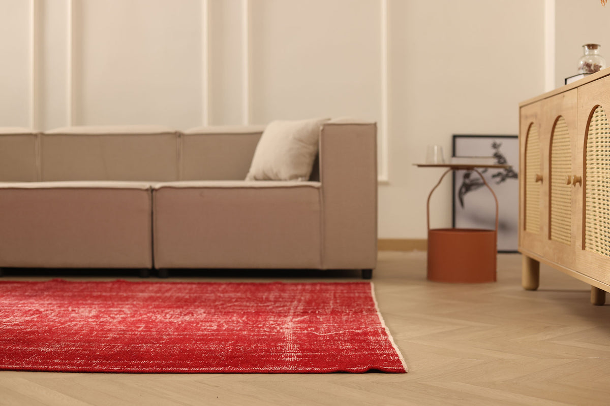 Vintage Manisa Turkish Area Rug 5x8 ft — Red Overdyed (No. 40355)