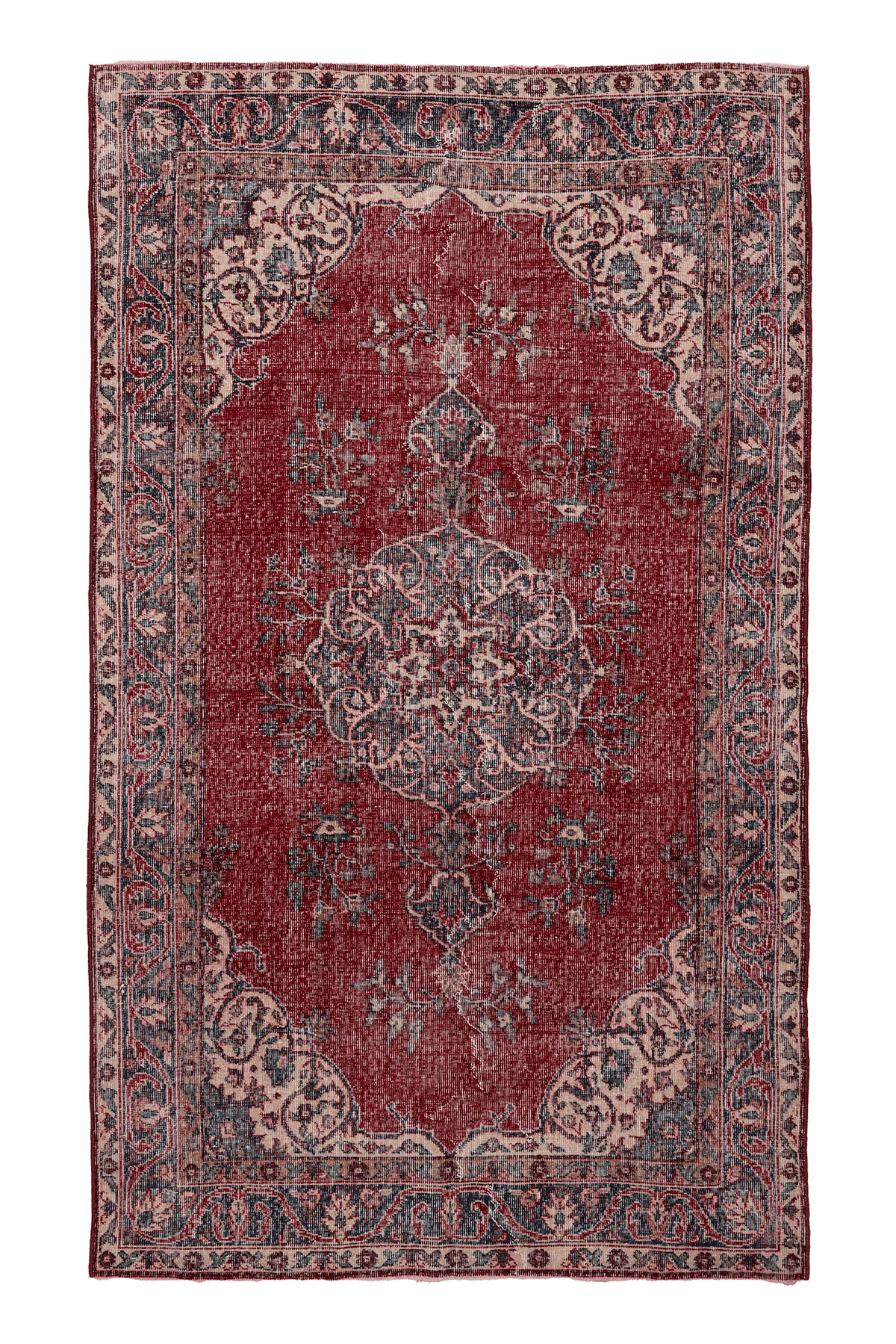 Vintage Isparta Turkish Area Rug 4x8 ft — Red & Beige Floral