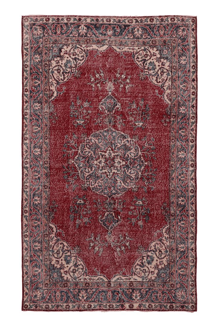 Vintage Isparta Turkish Area Rug 4x8 ft — Red & Beige Floral