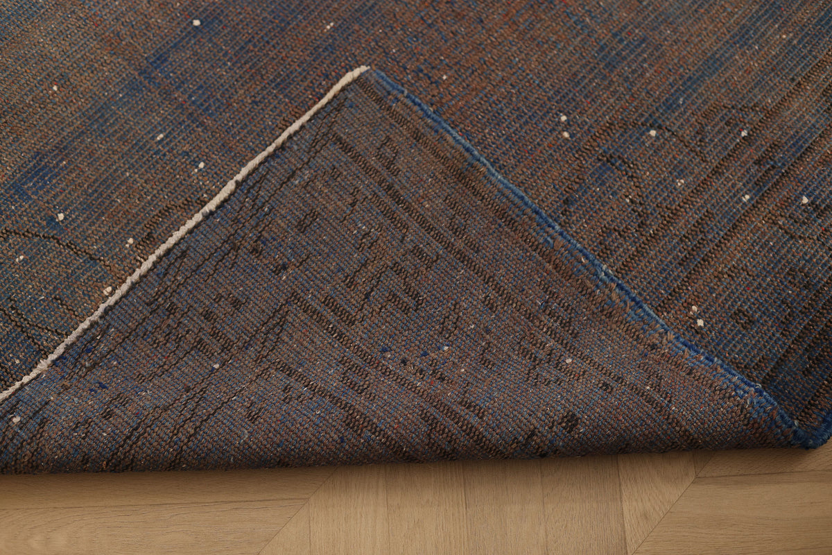 Vintage Manisa Turkish Area Rug 5x9 ft — Blue & Brown Overdyed