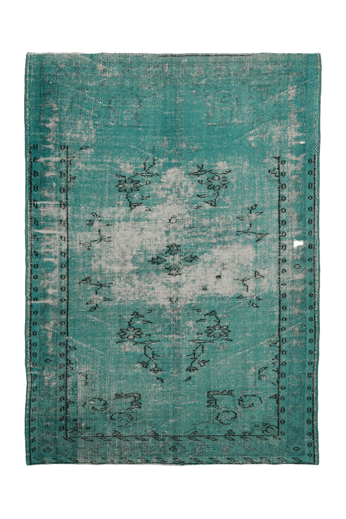 Vintage Manisa Turkish Area Rug 5x7 ft — Green & Gray Overdyed
