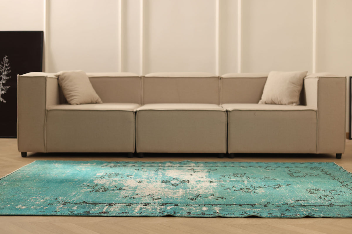 Vintage Manisa Turkish Area Rug 5x7 ft — Green & Gray Overdyed