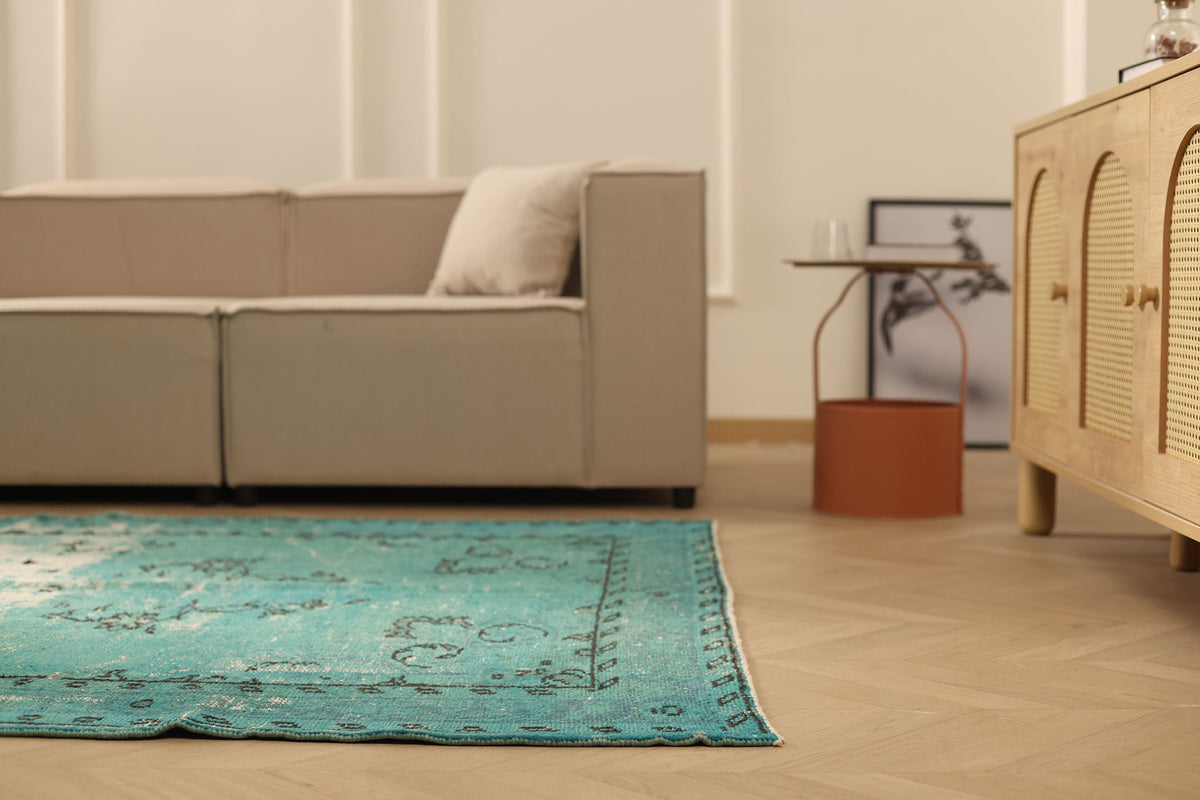 Vintage Manisa Turkish Area Rug 5x7 ft — Green & Gray Overdyed