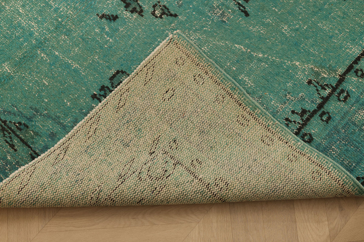 Vintage Manisa Turkish Area Rug 5x7 ft — Green & Gray Overdyed