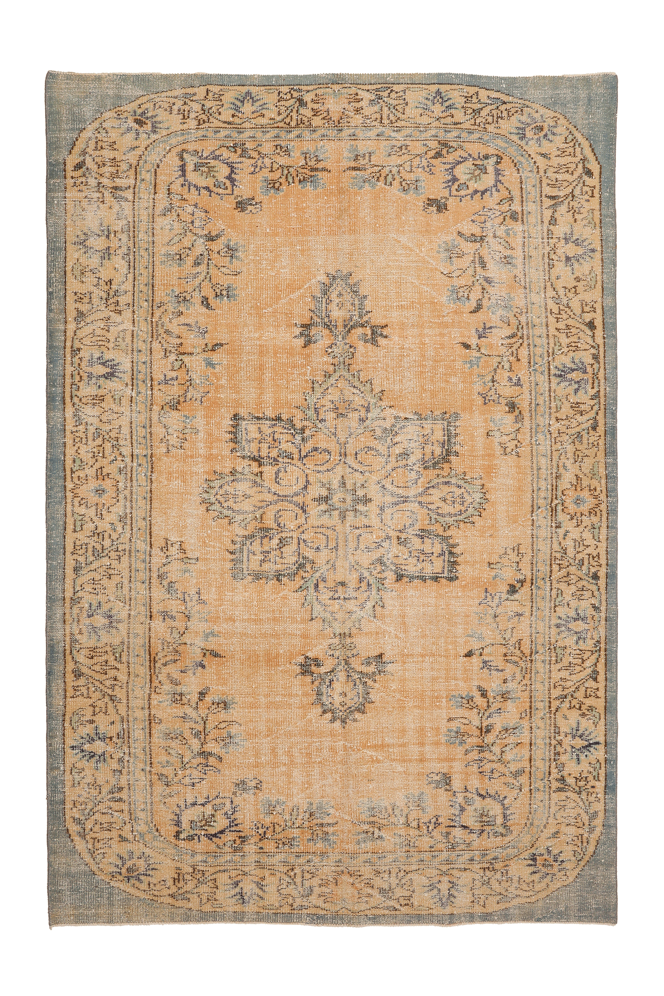 Vintage Manisa Turkish Area Rug 6x8 ft — Orange & Gray Floral