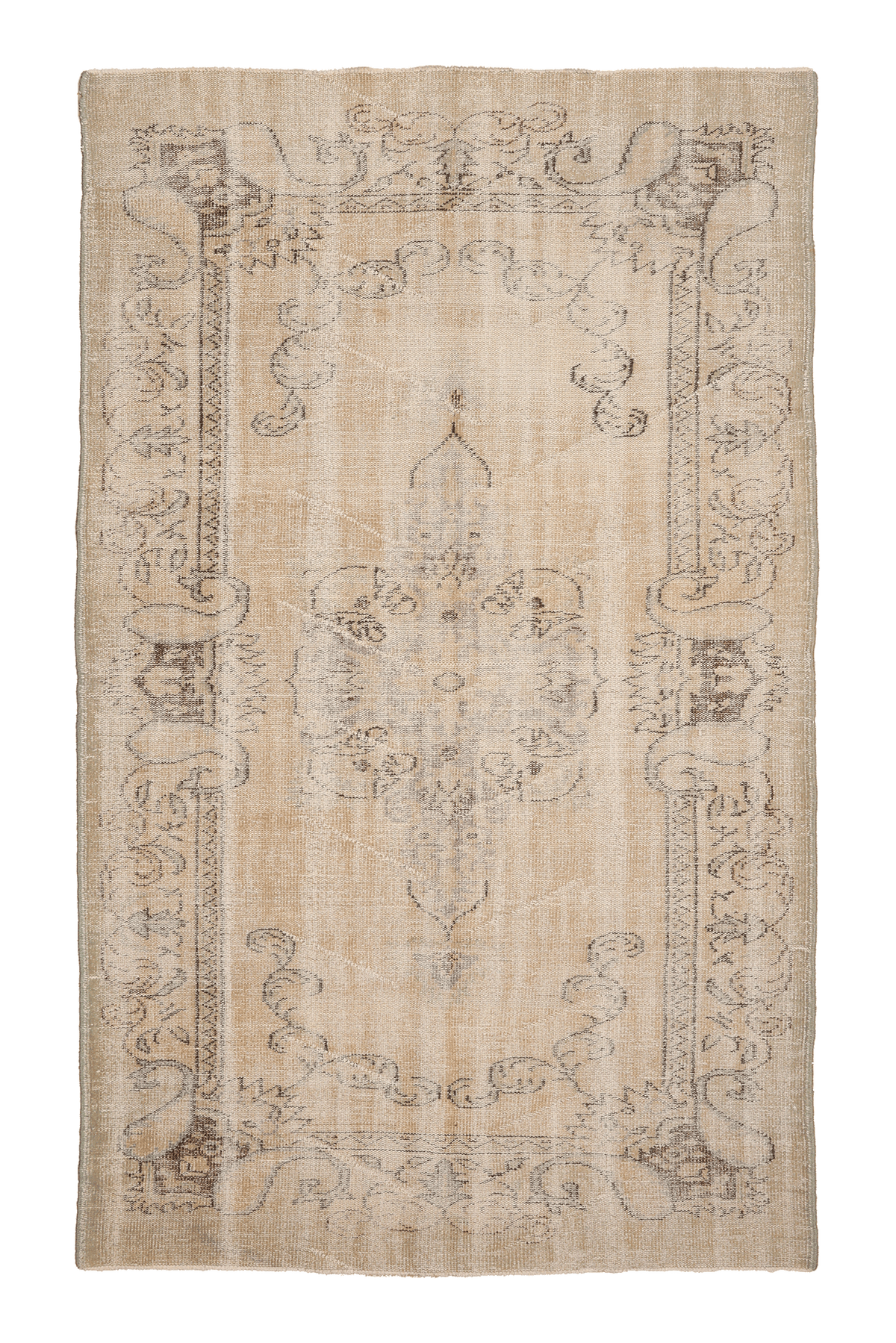 Vintage Manisa Turkish Area Rug 5x9 ft — Beige Floral