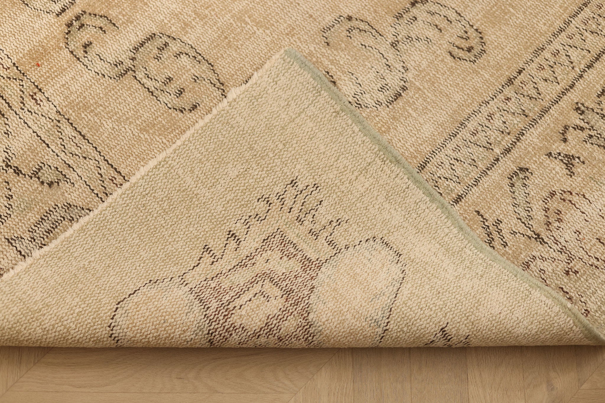 Vintage Manisa Turkish Area Rug 5x9 ft — Beige Floral