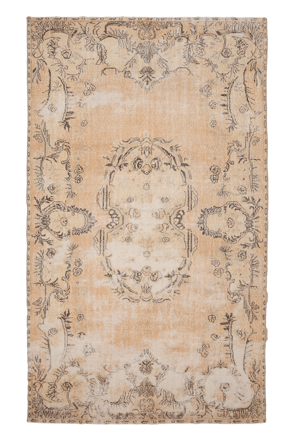 Vintage Isparta Turkish Area Rug 6x10 ft — Beige & Orange Floral (No. 40367)