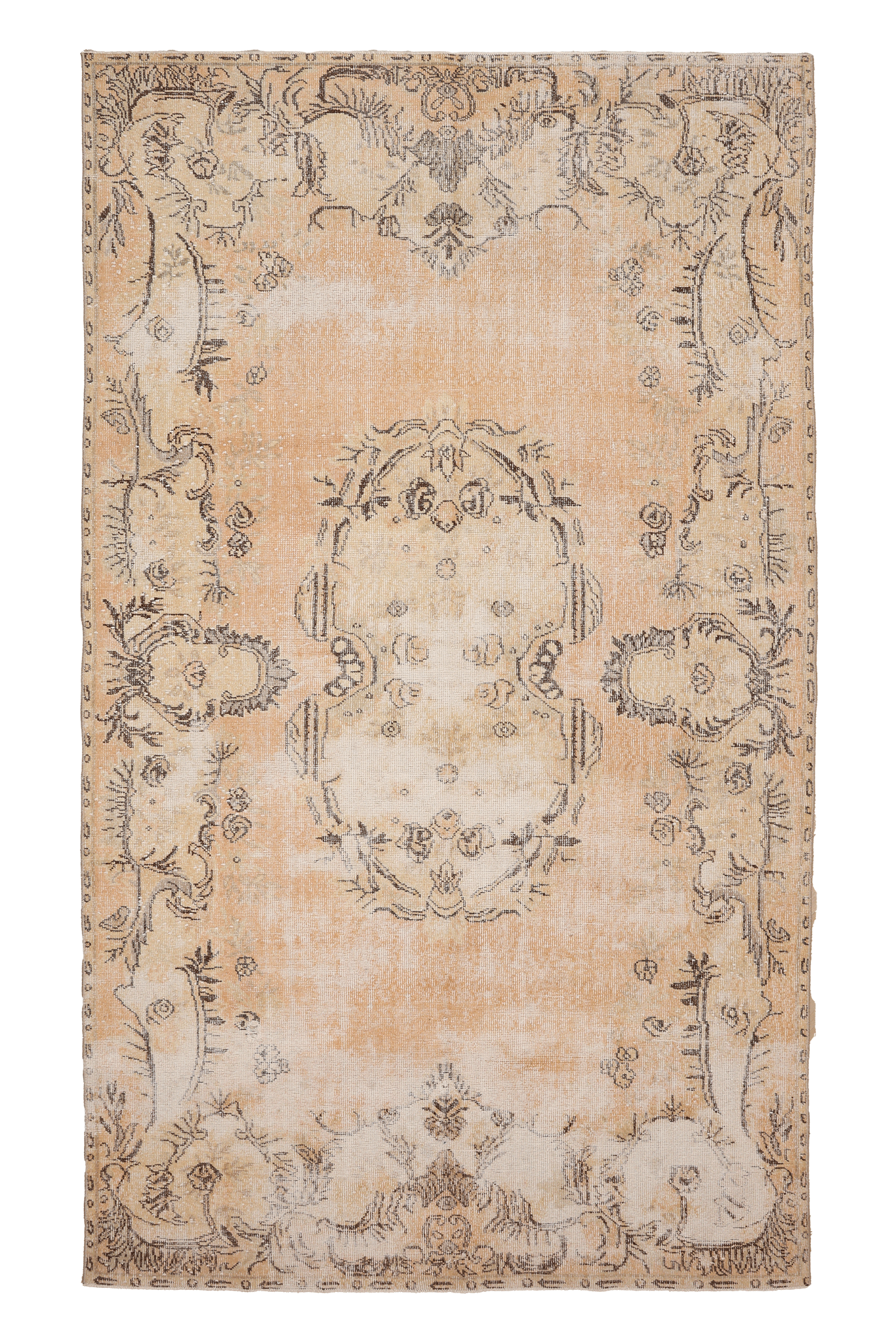Vintage Isparta Turkish Area Rug 6x10 ft — Beige & Orange Floral (No. 40367)