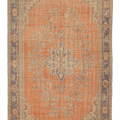 Vintage Manisa Turkish Area Rug 6x9 ft — Orange & Beige Floral