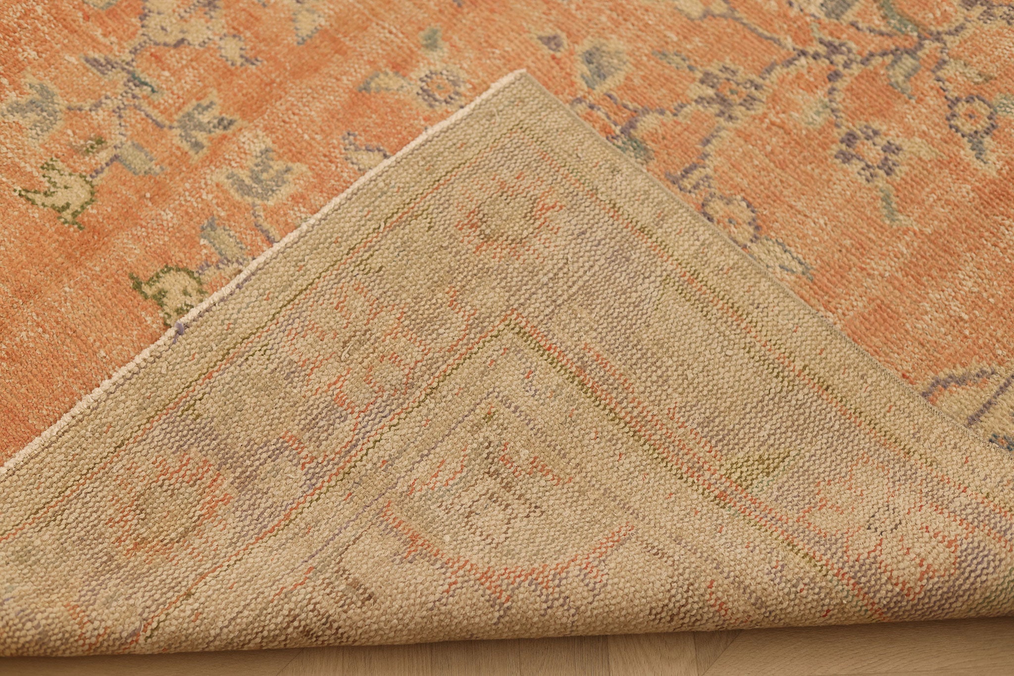Vintage Manisa Turkish Area Rug 6x9 ft — Orange & Beige Floral