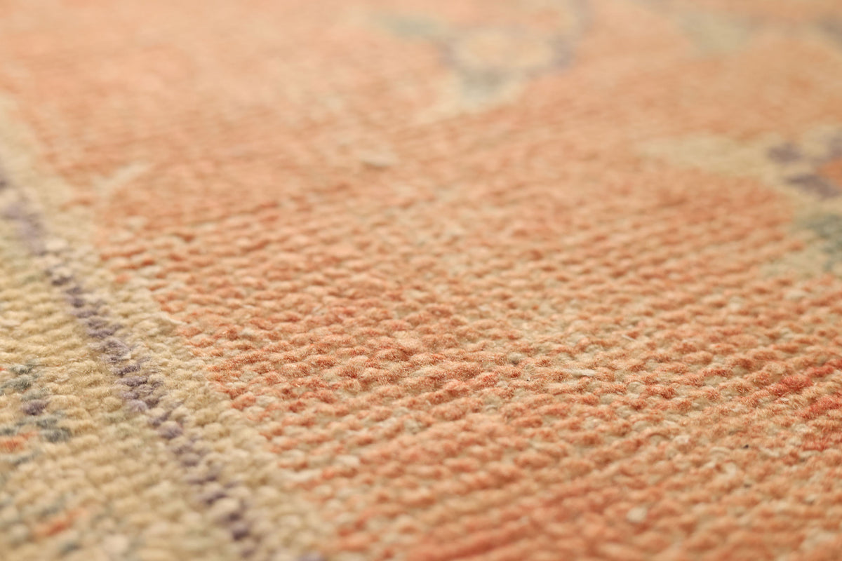 Vintage Manisa Turkish Area Rug 6x9 ft — Orange & Beige Floral