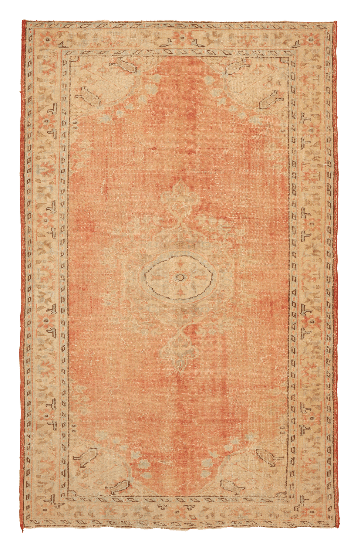 Vintage Manisa Turkish Area Rug 5x9 ft — Red & Beige Floral