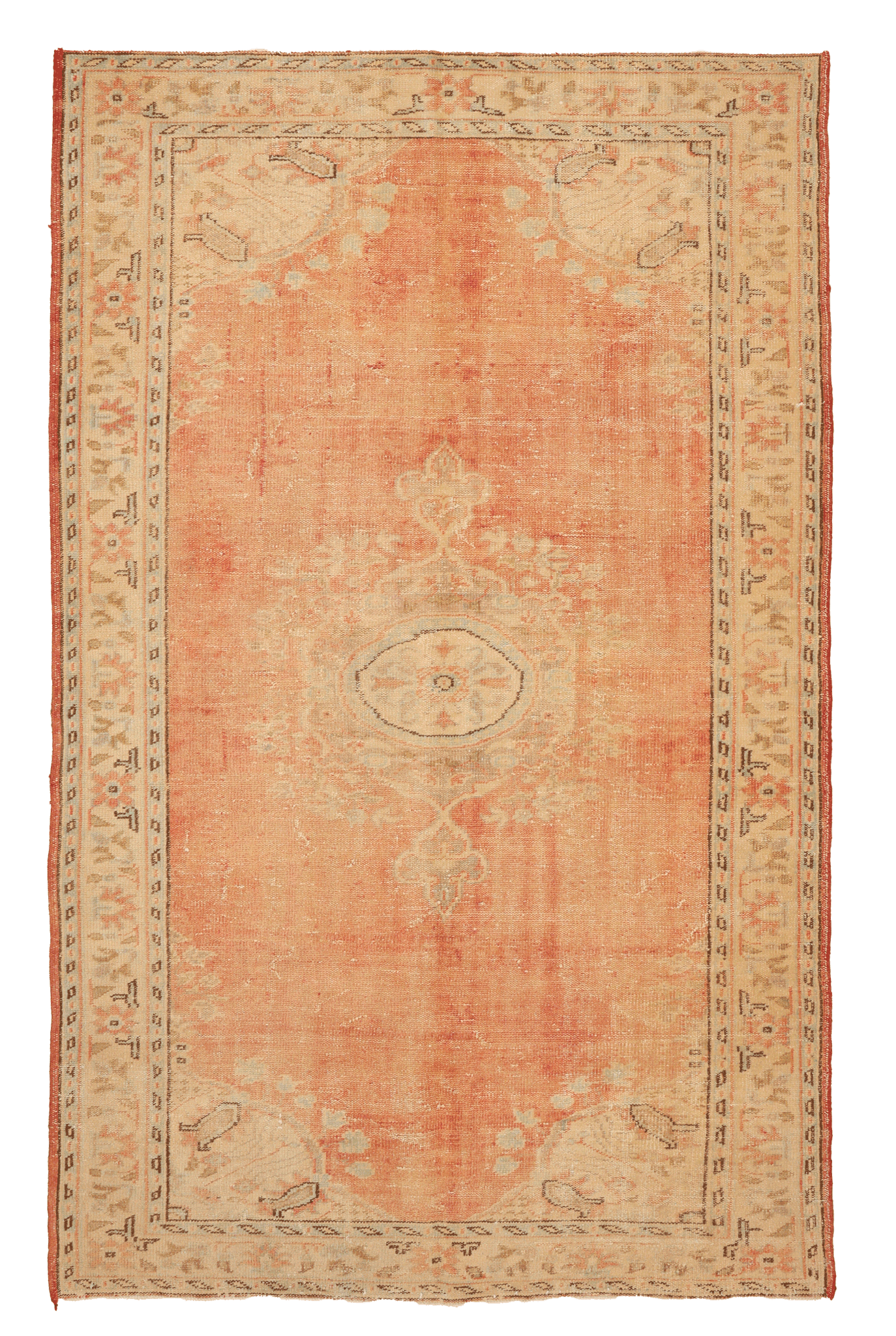 Vintage Manisa Turkish Area Rug 5x9 ft — Red & Beige Floral