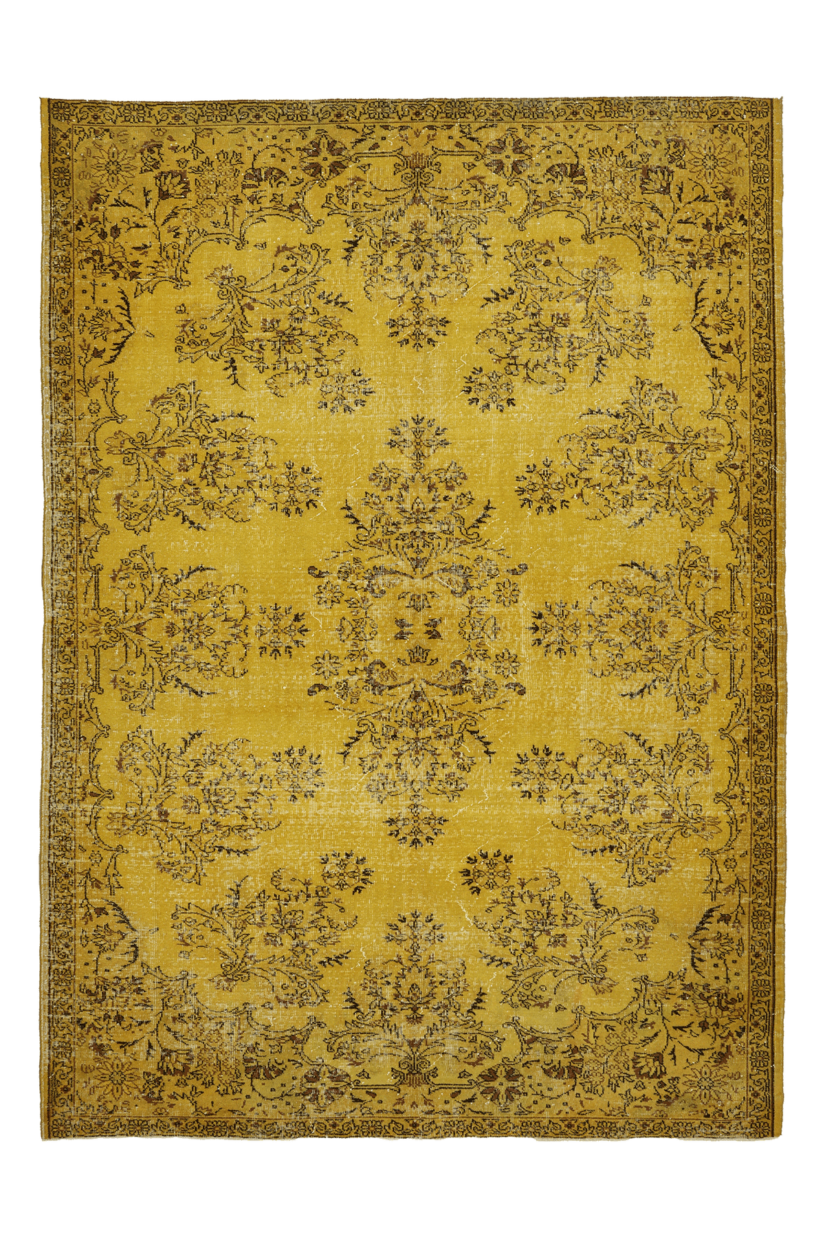 Vintage Isparta Turkish Area Rug 7x10 ft — Yellow & Brown Overdyed
