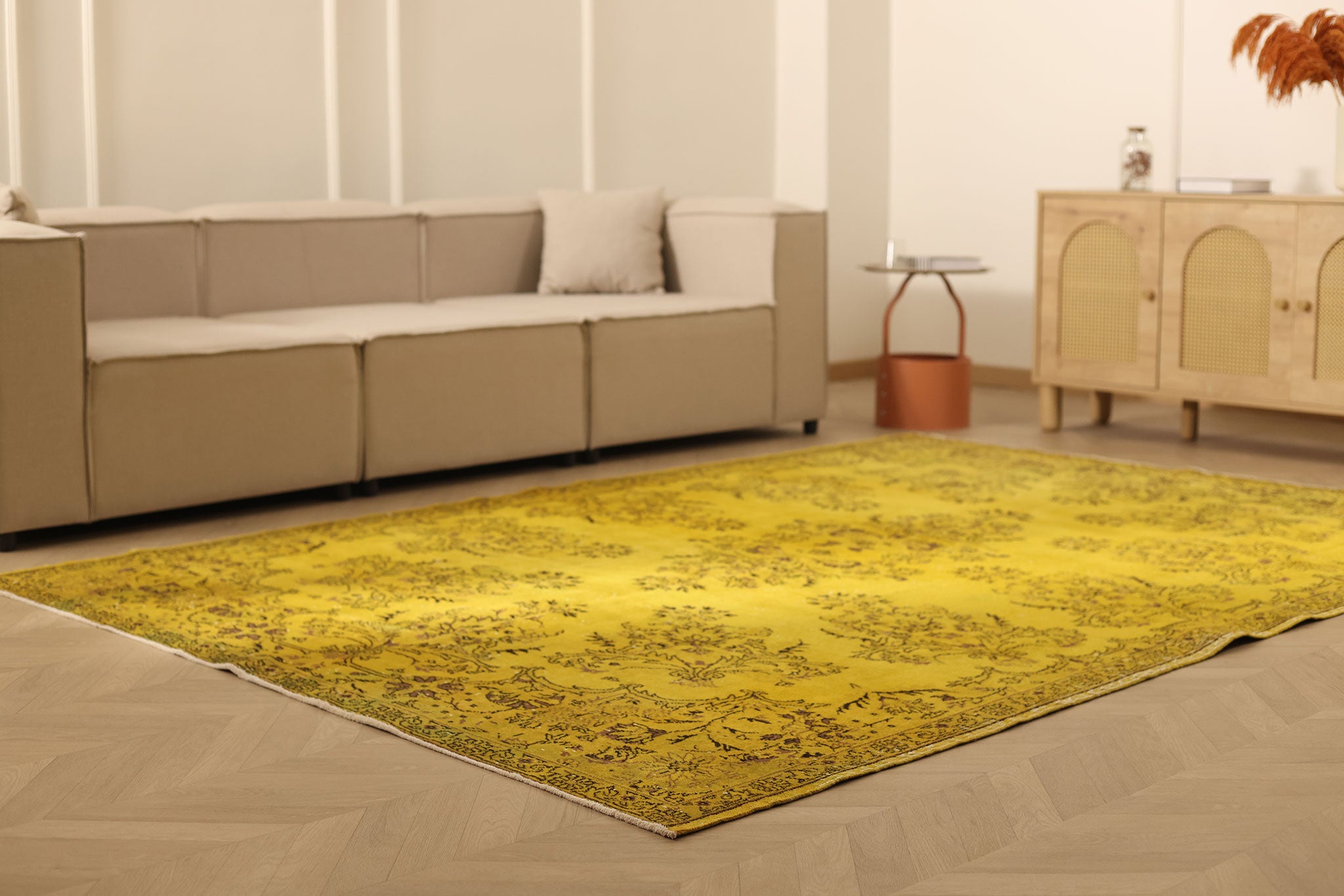 Vintage Isparta Turkish Area Rug 7x10 ft — Yellow & Brown Overdyed