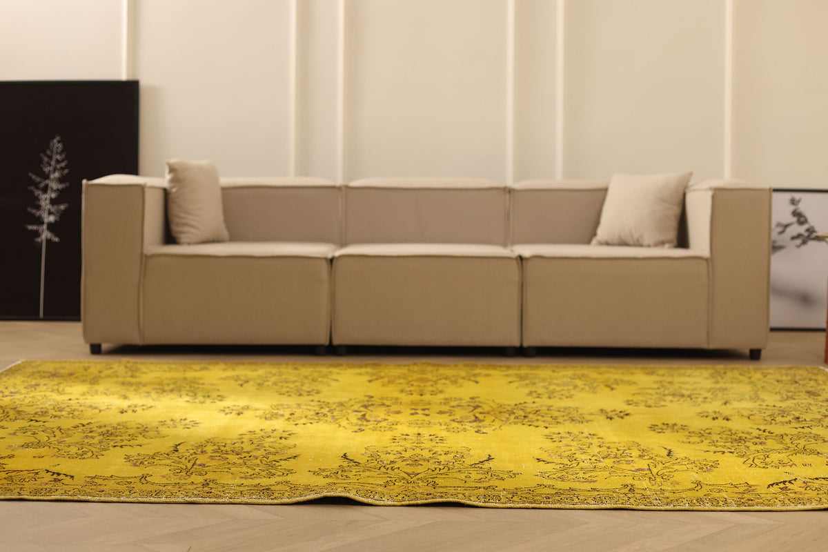 Vintage Isparta Turkish Area Rug 7x10 ft — Yellow & Brown Overdyed