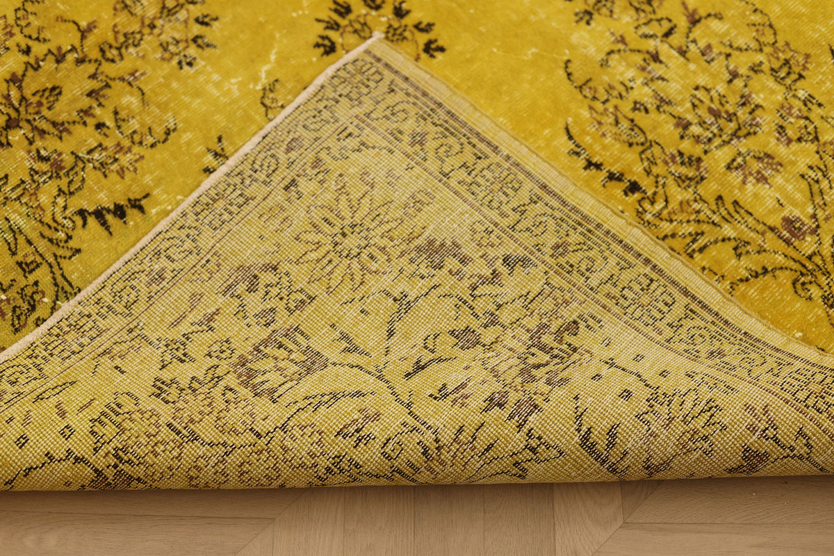 Vintage Isparta Turkish Area Rug 7x10 ft — Yellow & Brown Overdyed