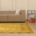 Vintage Isparta Turkish Area Rug 7x10 ft — Yellow & Brown Distressed