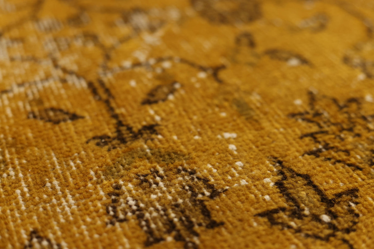 Vintage Isparta Turkish Area Rug 7x10 ft — Yellow & Brown Distressed