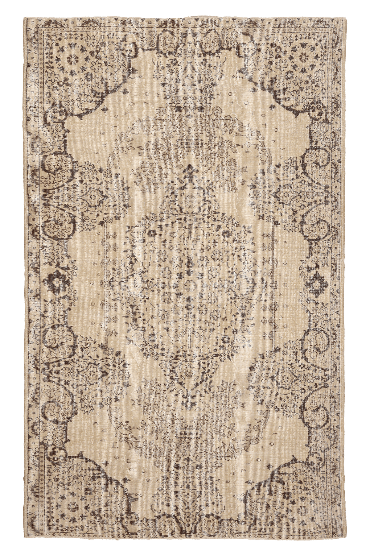 Vintage Isparta Turkish Area Rug 5x9 ft — Beige Floral (No. 40381)