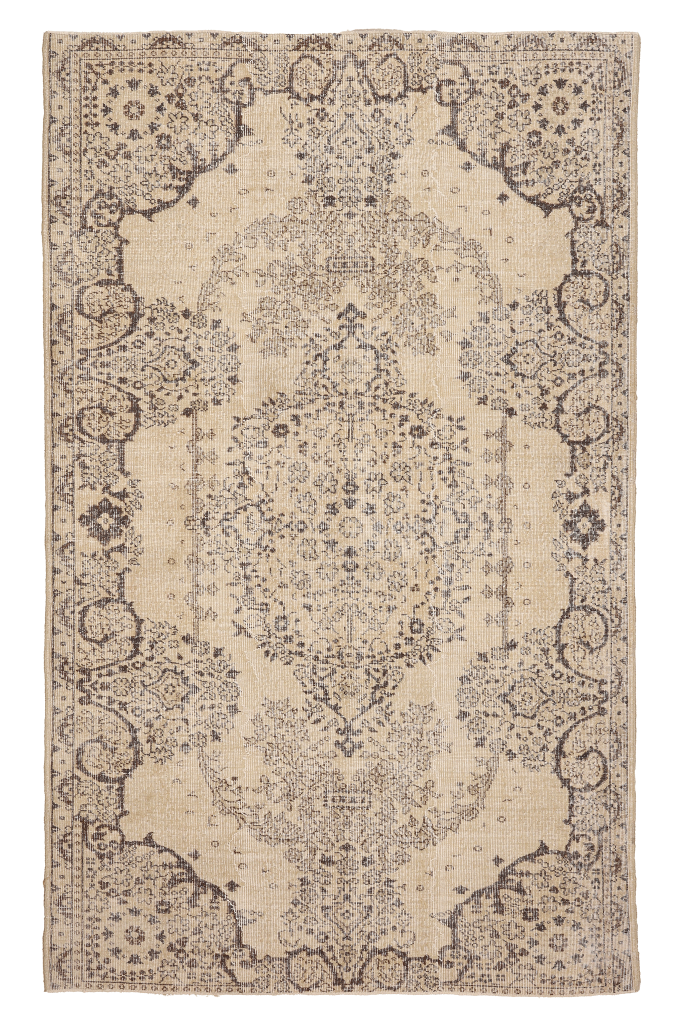 Vintage Isparta Turkish Area Rug 5x9 ft — Beige Floral (No. 40381)