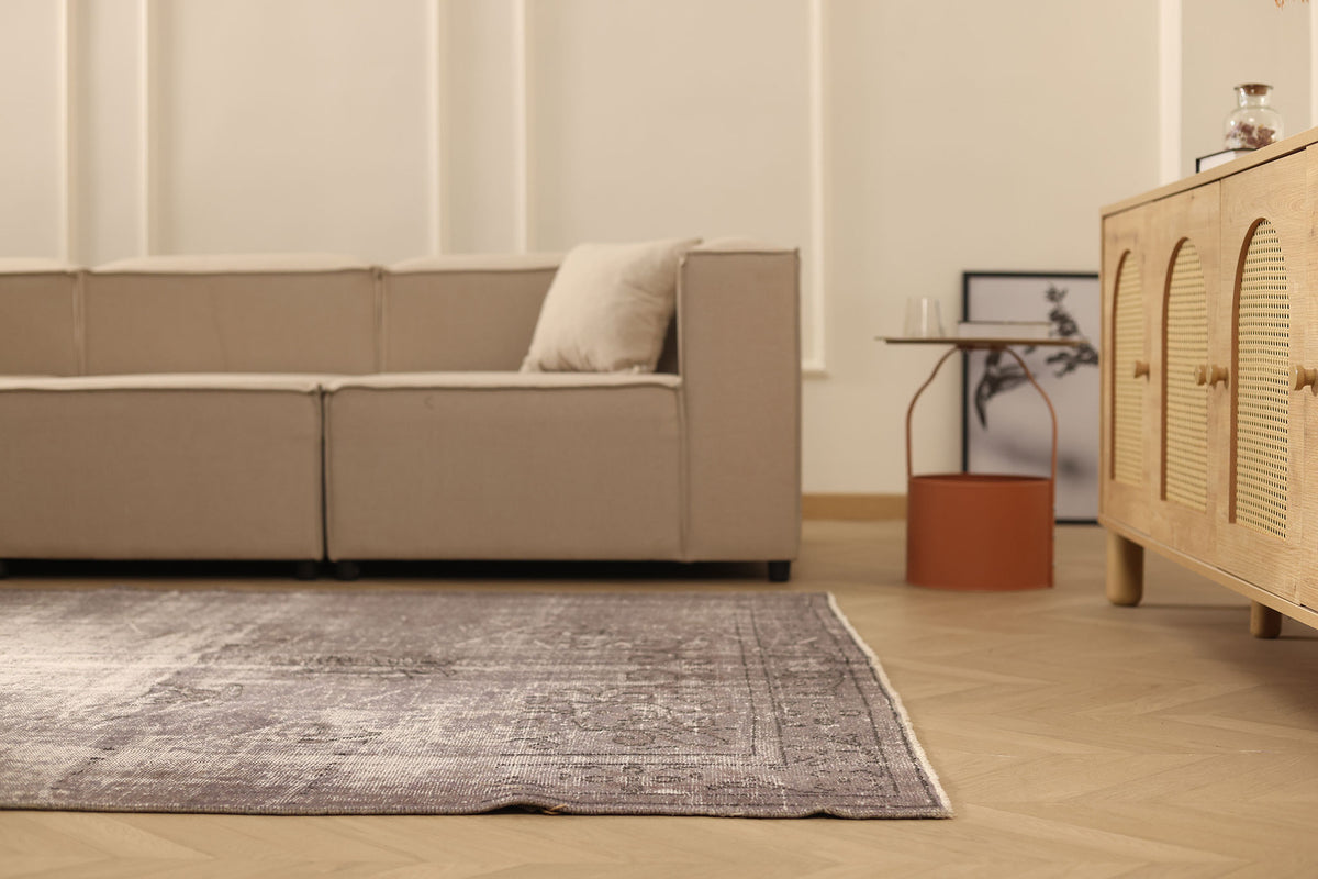 Vintage Manisa Turkish Area Rug 6x9 ft — Gray Overdyed