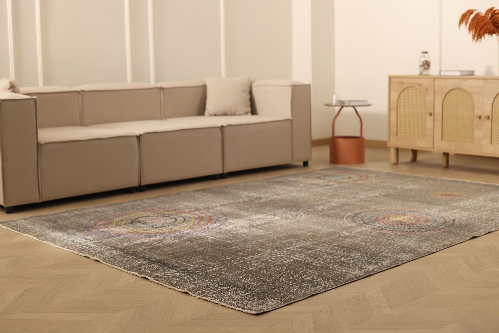 Vintage Isparta Turkish Area Rug 7x9 ft — Gray Geometric