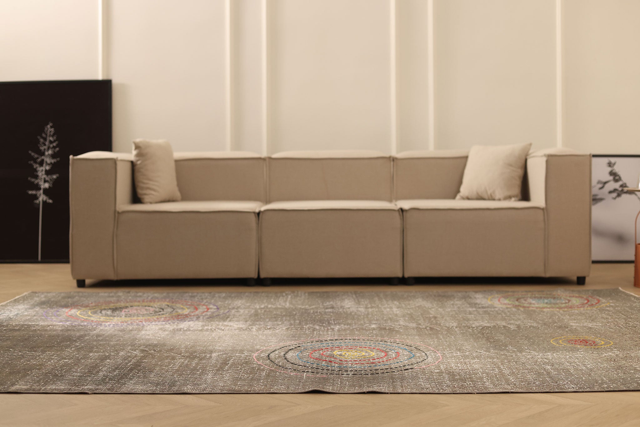 Vintage Isparta Turkish Area Rug 7x9 ft — Gray Geometric