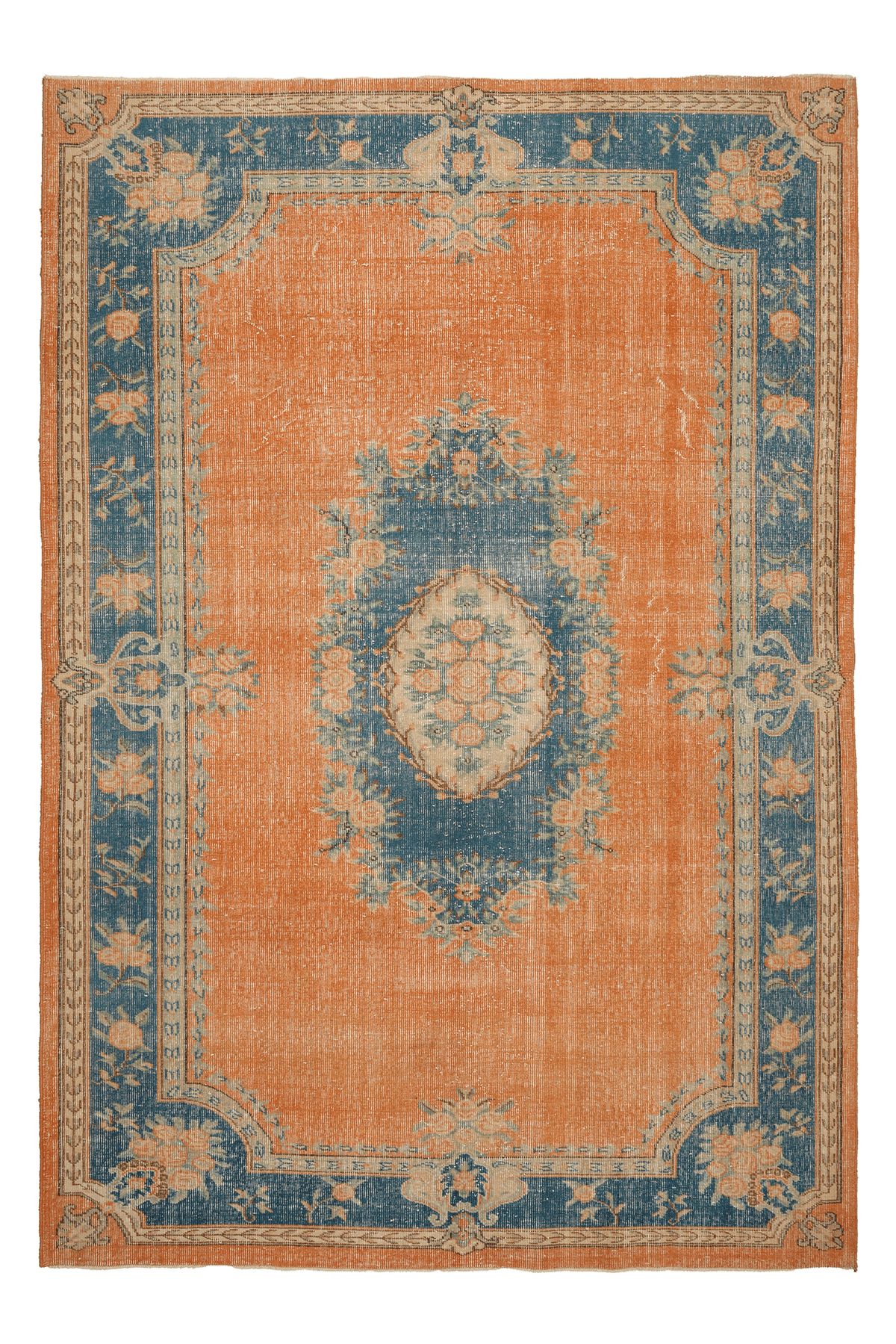Vintage Isparta Turkish Area Rug 6x10 ft — Orange & Blue Floral (No. 40386)
