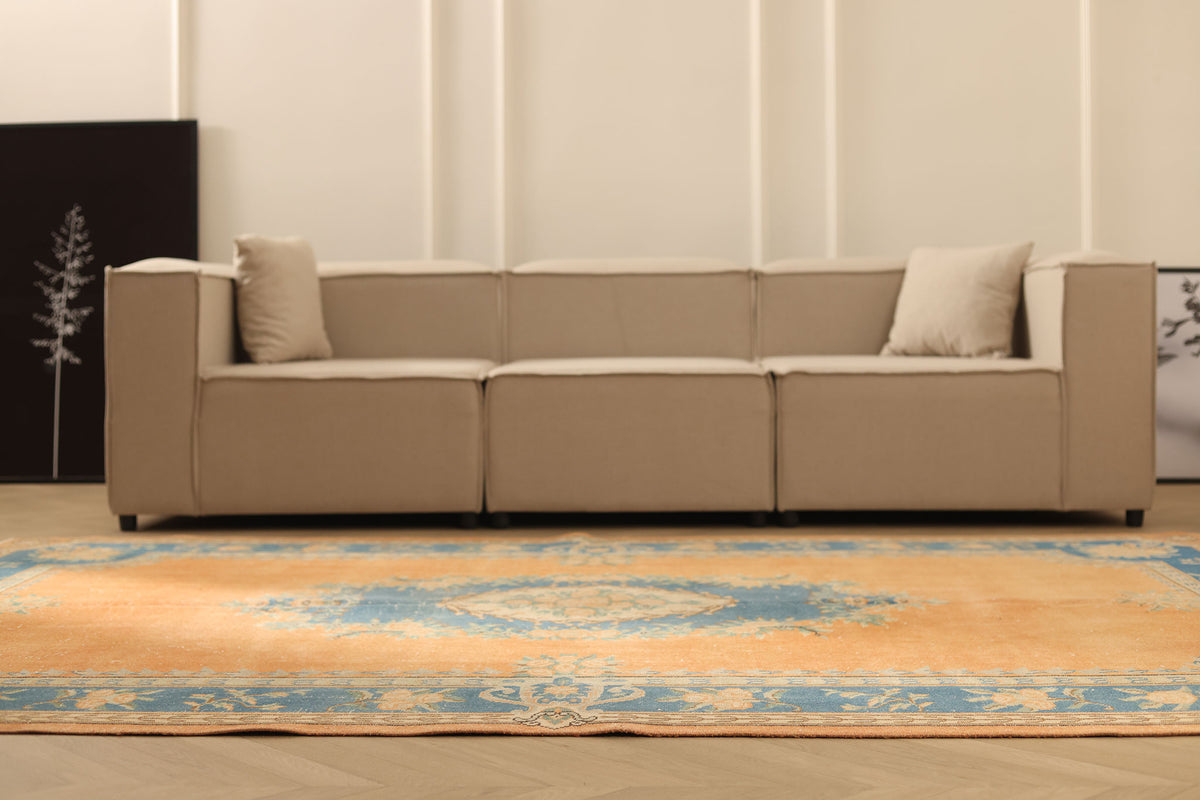 Vintage Isparta Turkish Area Rug 6x10 ft — Orange & Blue Floral (No. 40386)
