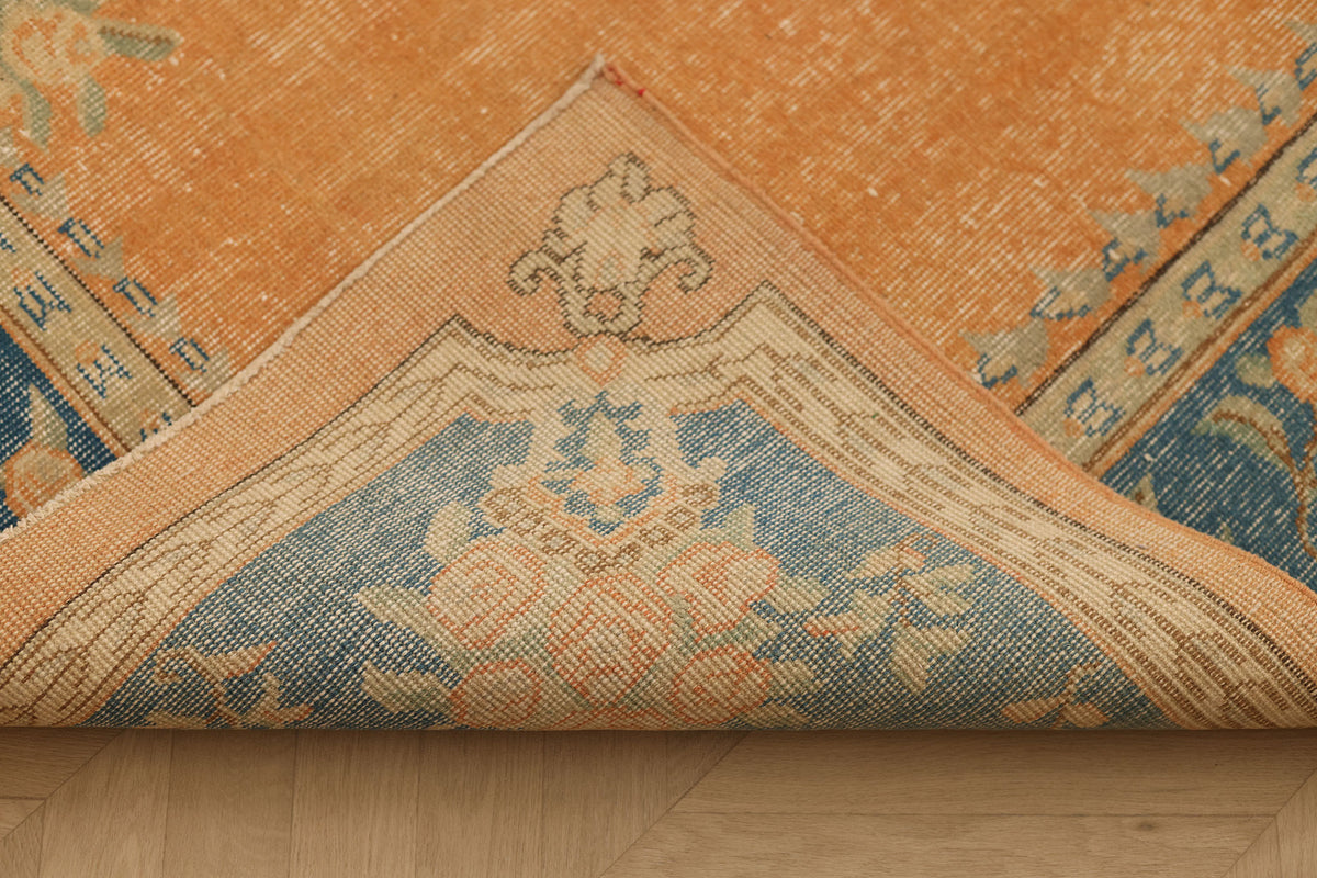 Vintage Isparta Turkish Area Rug 6x10 ft — Orange & Blue Floral (No. 40386)