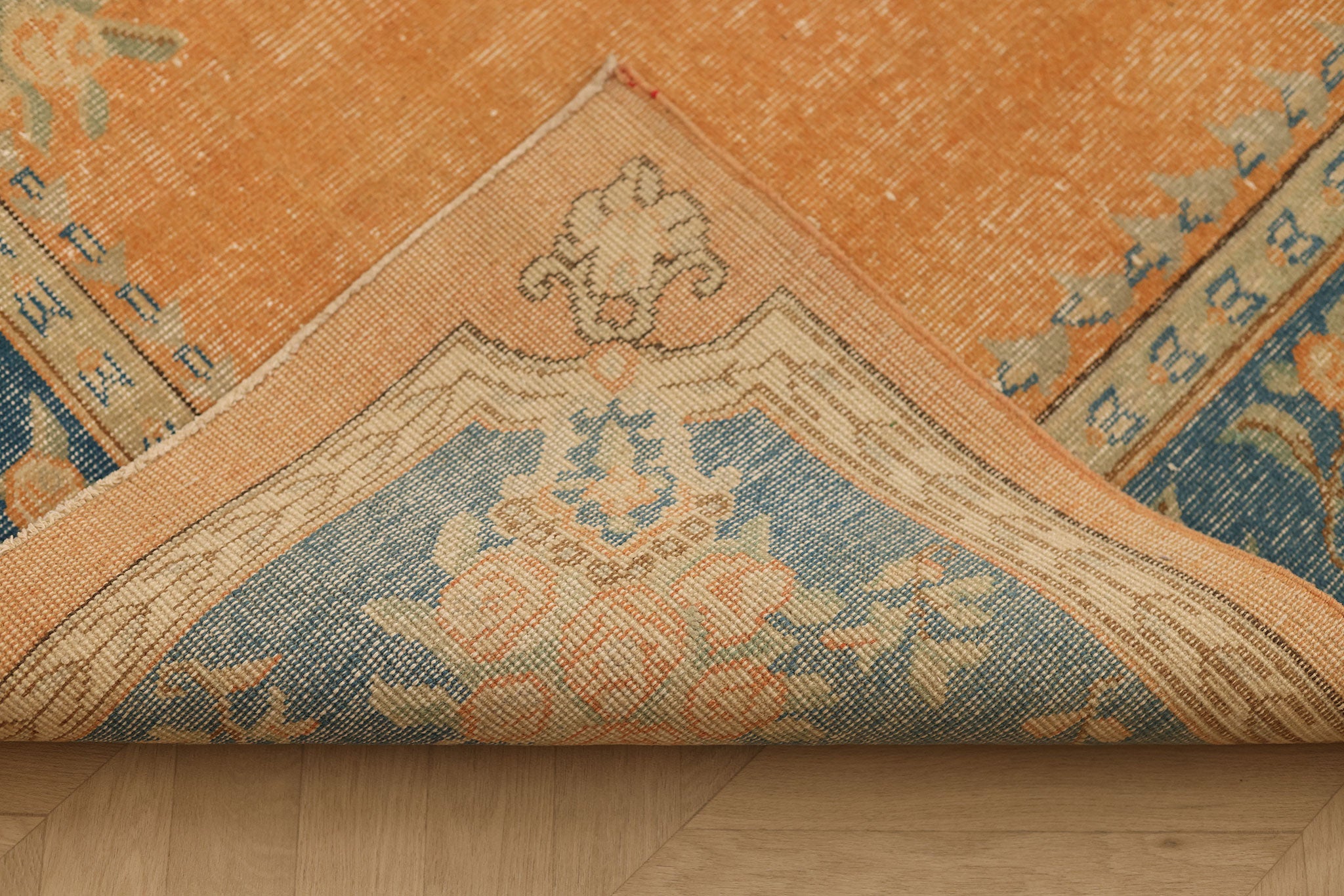 Vintage Isparta Turkish Area Rug 6x10 ft — Orange & Blue Floral (No. 40386)