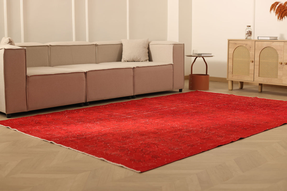 Vintage Isparta Turkish Area Rug 6x10 ft — Red Overdyed
