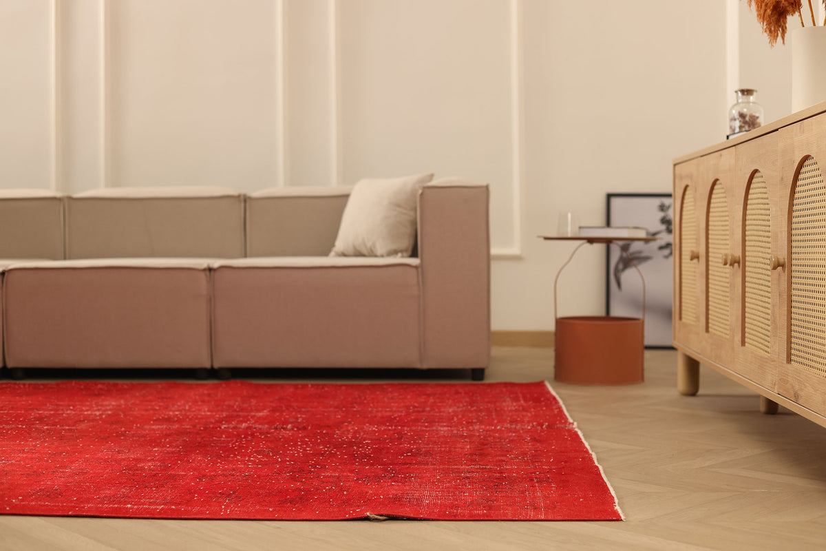 Vintage Isparta Turkish Area Rug 6x10 ft — Red Overdyed