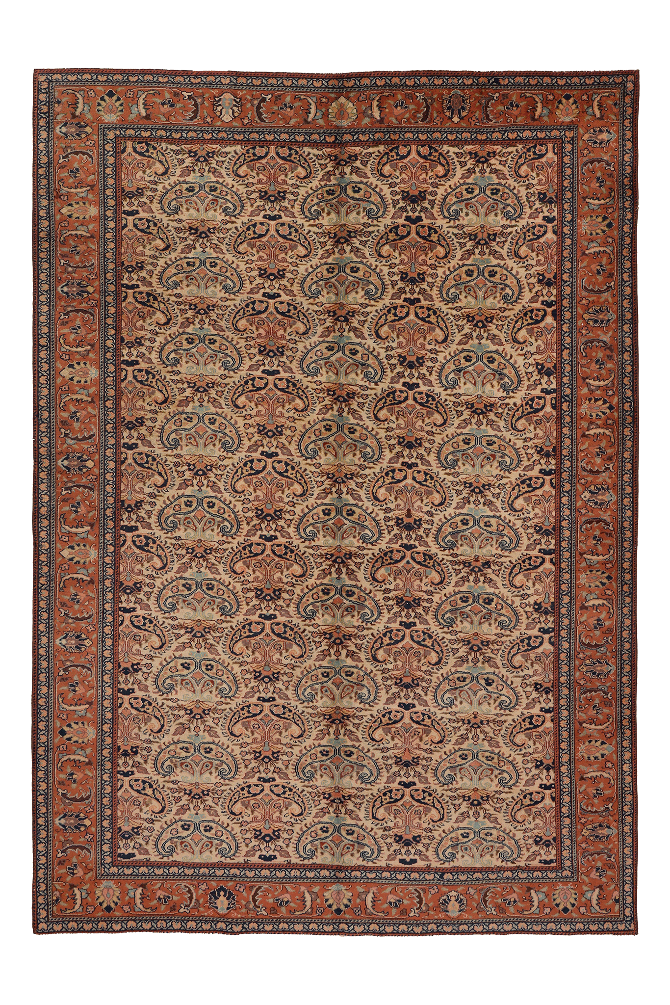 Vintage Kayseri Turkish Area Rug 6x9 ft — Beige & Red maximalist