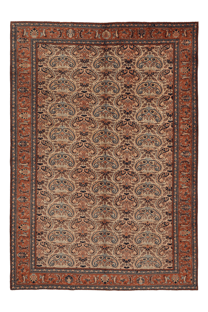 Vintage Kayseri Turkish Area Rug 6x9 ft — Beige & Red maximalist