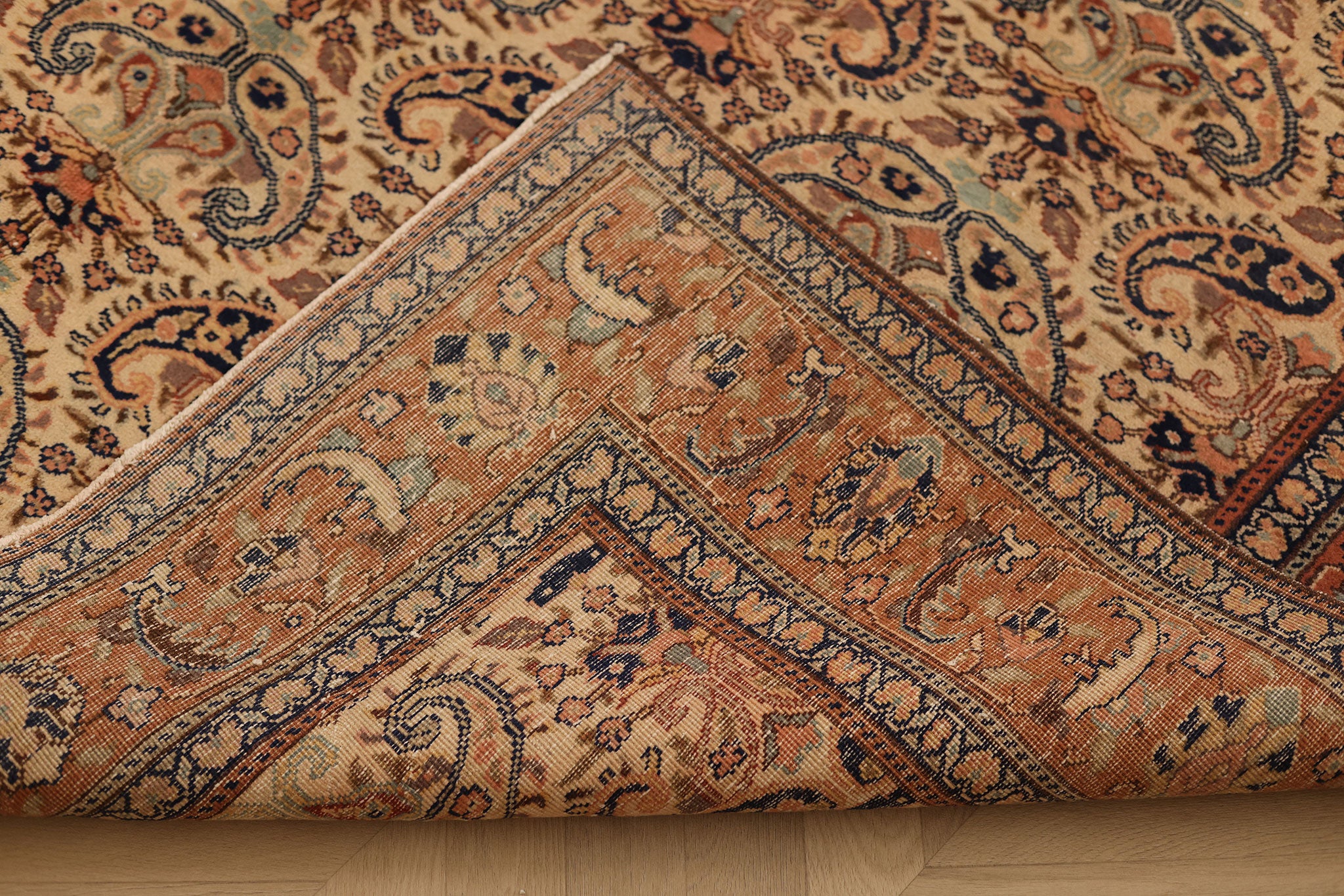 Vintage Kayseri Turkish Area Rug 6x9 ft — Beige & Red maximalist