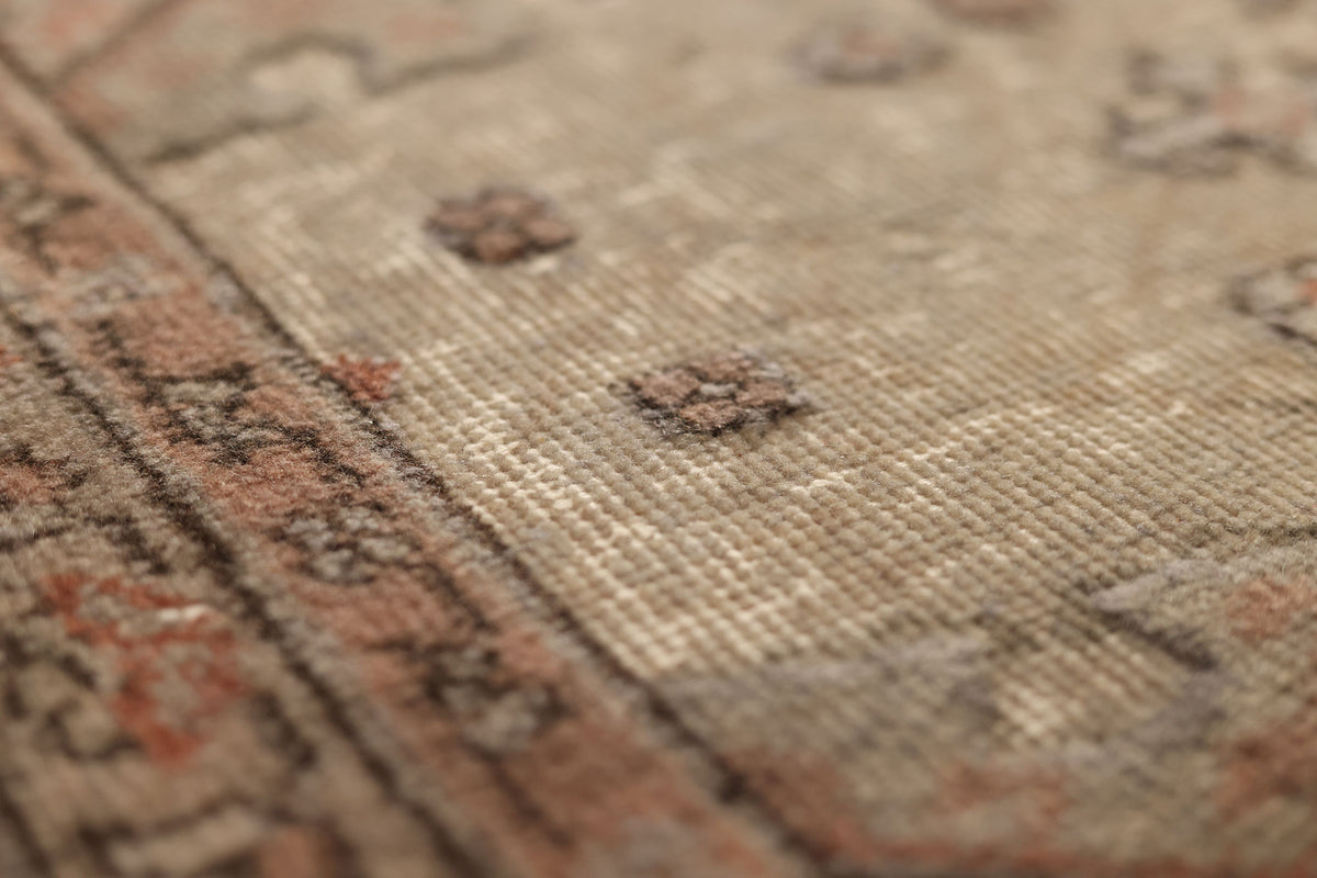 Vintage Isparta Turkish Area Rug 6x9 ft — Beige & Brown Floral (No. 40391)