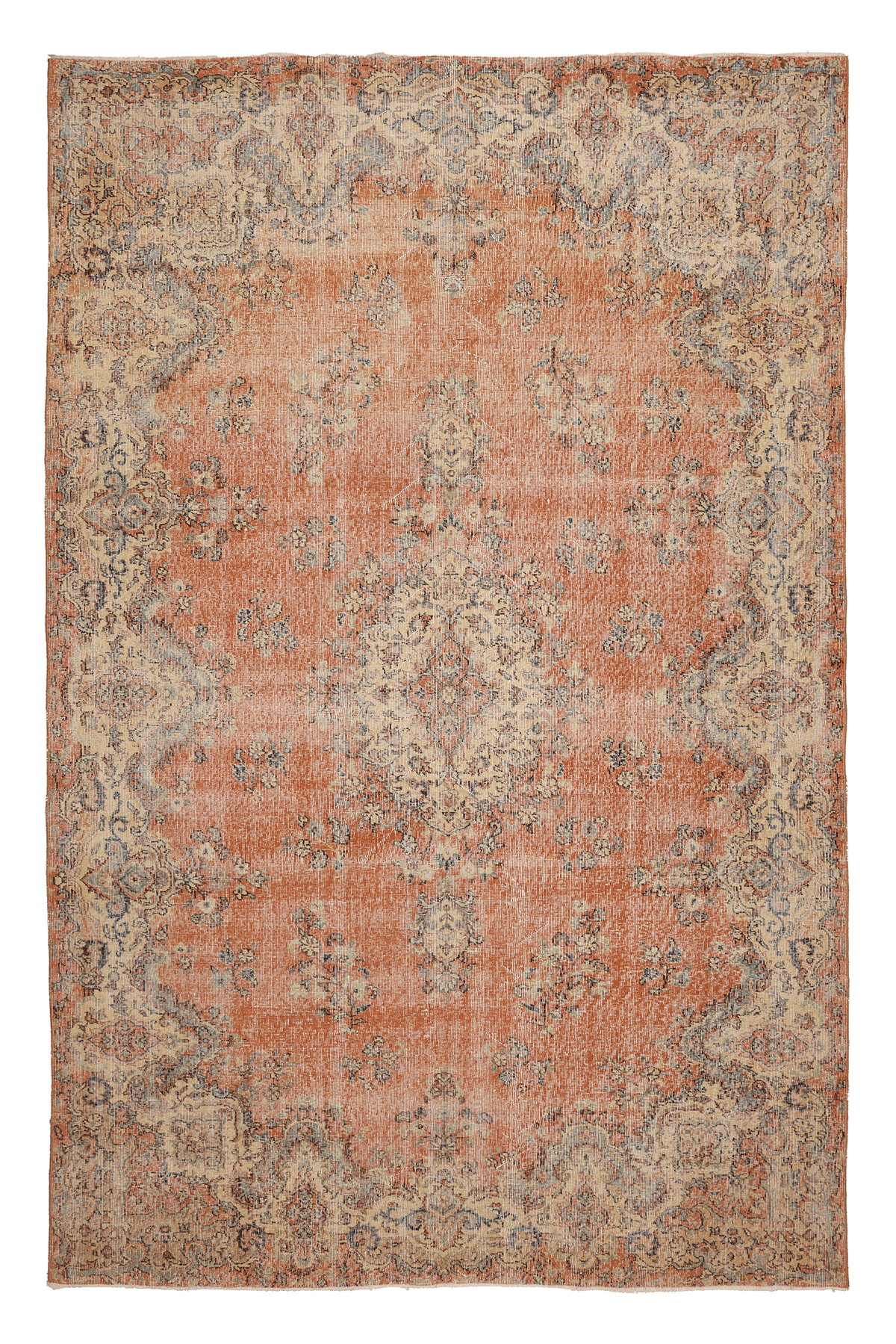 Vintage Isparta Turkish Area Rug 6x10 ft — Orange & Beige Floral (No. 40394)