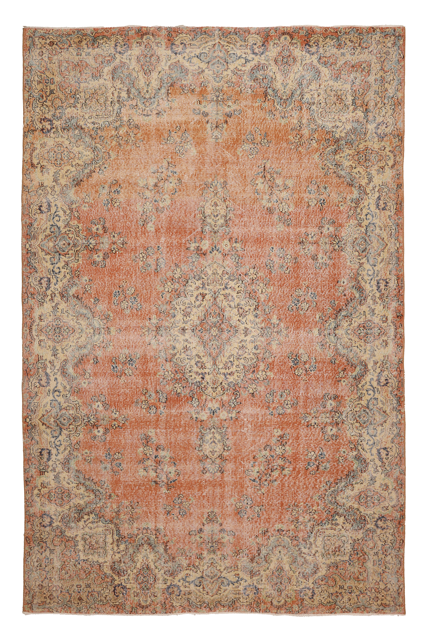 Vintage Isparta Turkish Area Rug 6x10 ft — Orange & Beige Floral (No. 40394)