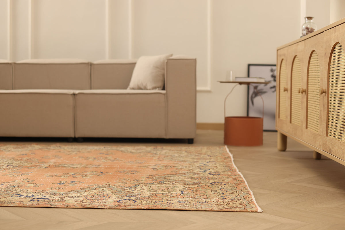 Vintage Isparta Turkish Area Rug 6x10 ft — Orange & Beige Floral (No. 40394)