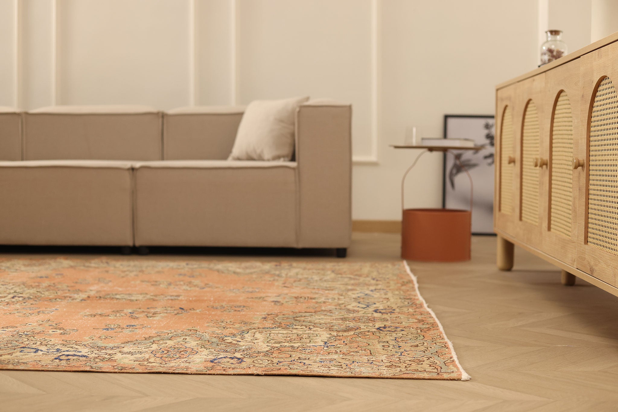 Vintage Isparta Turkish Area Rug 6x10 ft — Orange & Beige Floral (No. 40394)