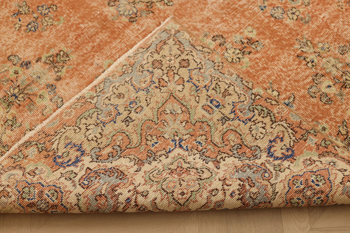 Vintage Isparta Turkish Area Rug 6x10 ft — Orange & Beige Floral (No. 40394)