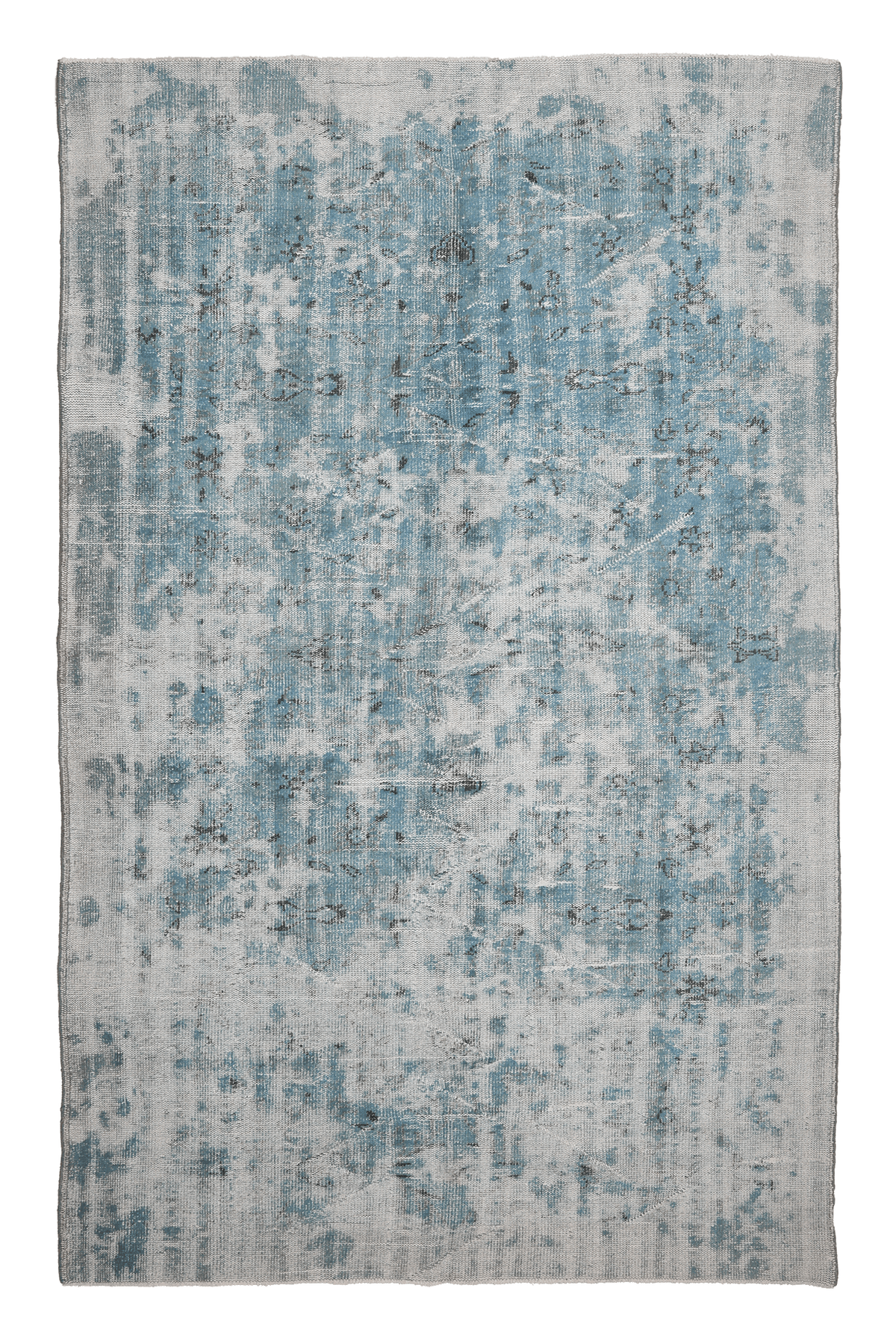 Vintage Manisa Turkish Area Rug 6x9 ft — Blue & Gray Distressed (No. 40395)