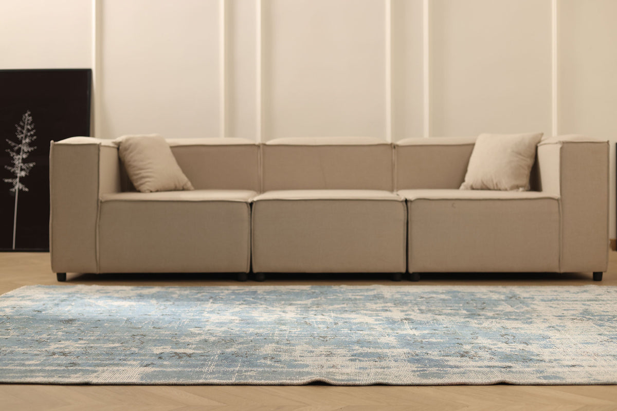 Vintage Manisa Turkish Area Rug 6x9 ft — Blue & Gray Distressed (No. 40395)