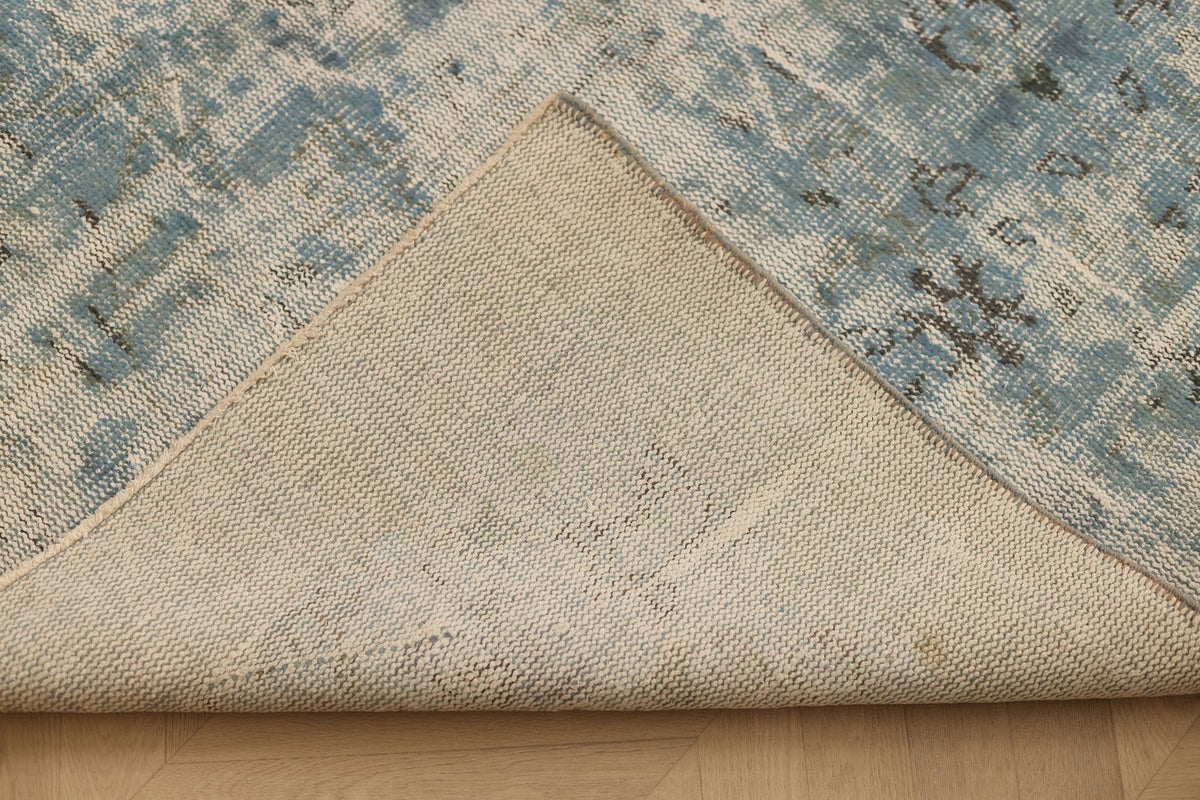 Vintage Manisa Turkish Area Rug 6x9 ft — Blue & Gray Distressed (No. 40395)