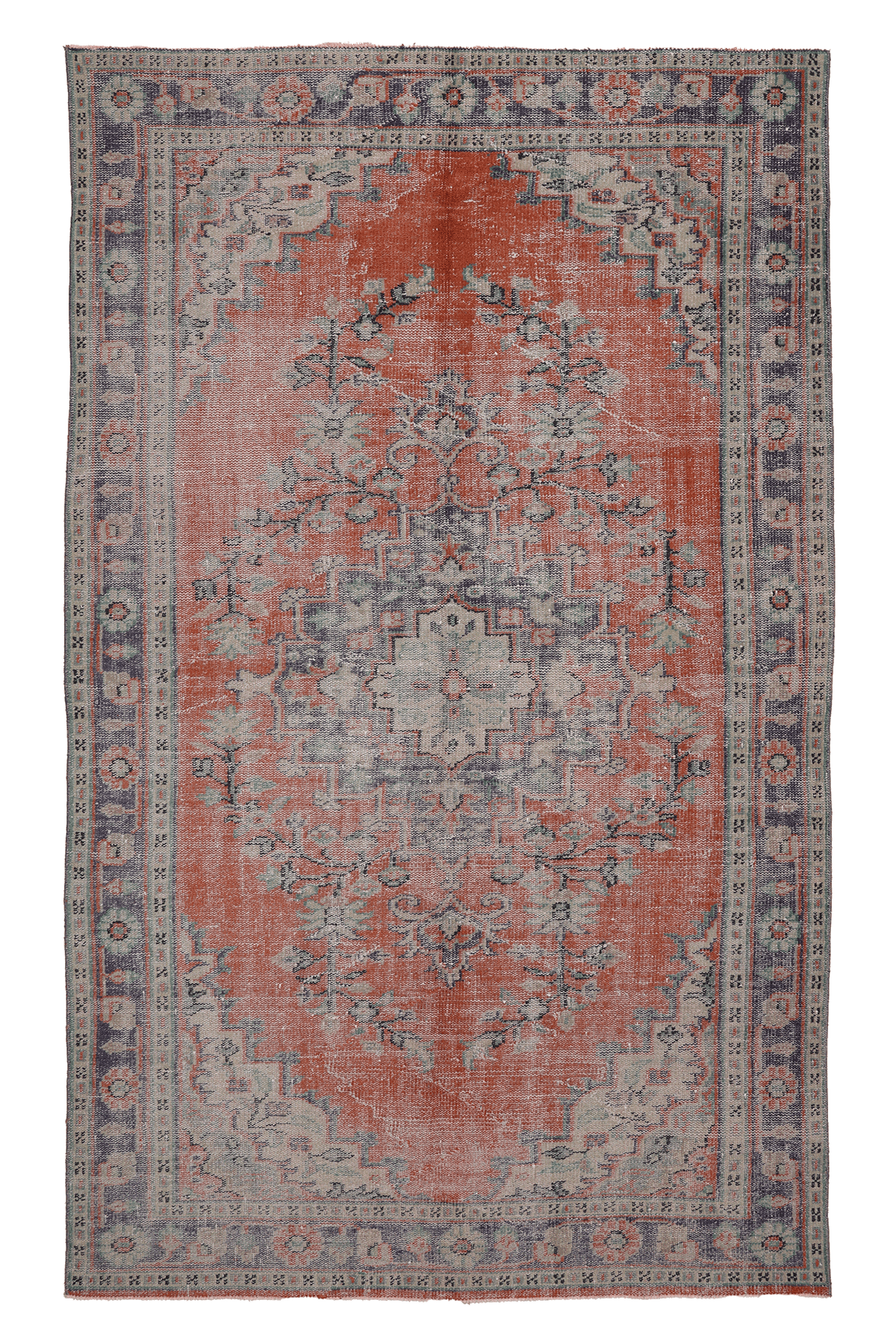Vintage Manisa Turkish Area Rug 5x9 ft — Red & Blue Floral