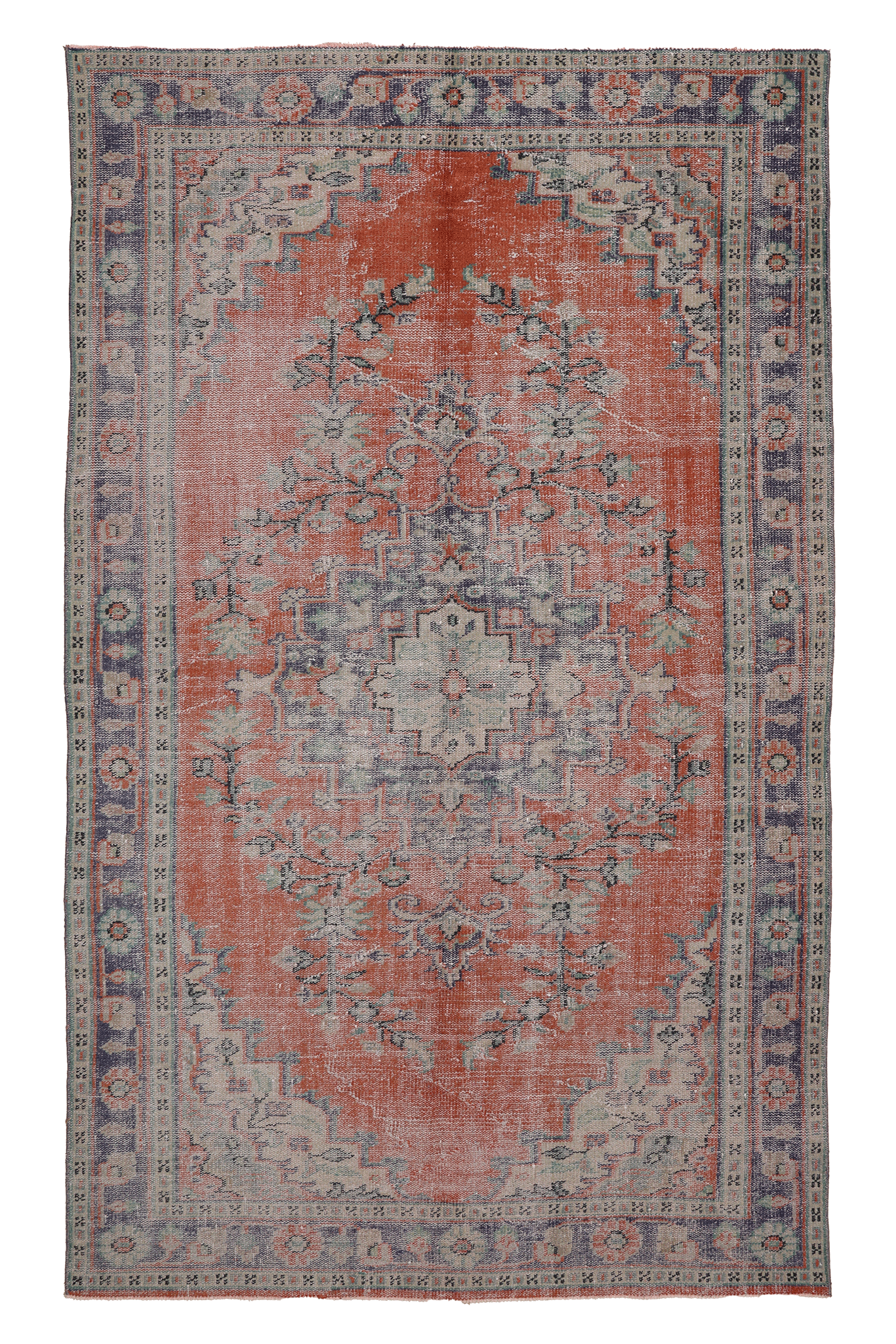 Vintage Manisa Turkish Area Rug 5x9 ft — Red & Blue Floral