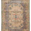 Vintage Isparta Turkish Area Rug 6x9 ft — Beige & Brown Distressed
